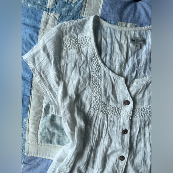 Wind River Womens White Cotton Cottagecore Preppy Boho Button-Up Top Small - Picture 4 of 8